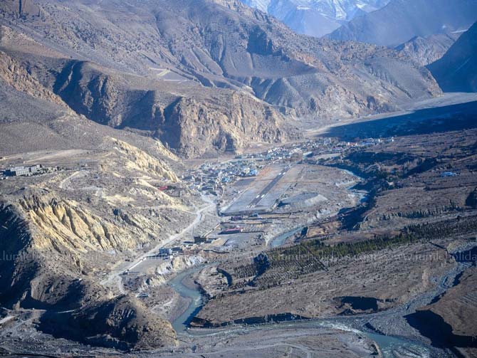 Flying above the Jomsom Village